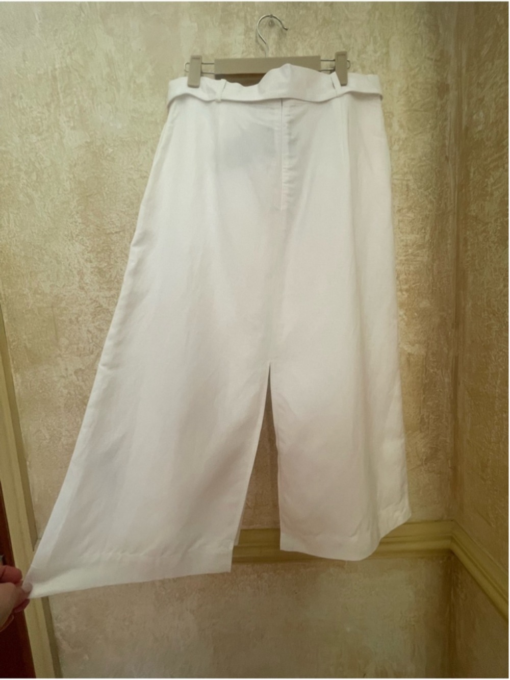 Massimo Dutti White Linen Blend Belted Midi Skirt with Slits Sz L NWT Coastal - Picture 16 of 16
